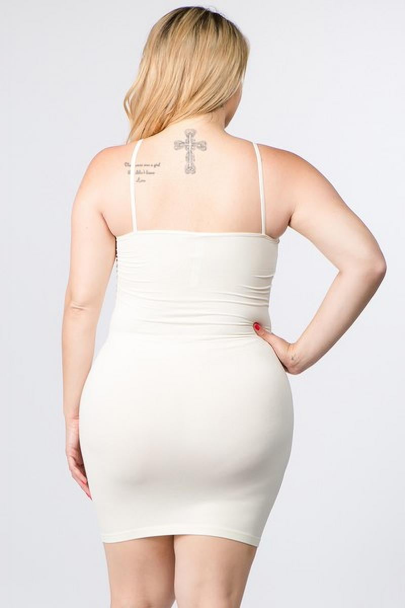 K-Cliffs Women's Plus Size Seamless Spaghetti Straps Cami Slip Bodycon Tank Dress, Ivory One size, 95% Polyester , 5% Spandex