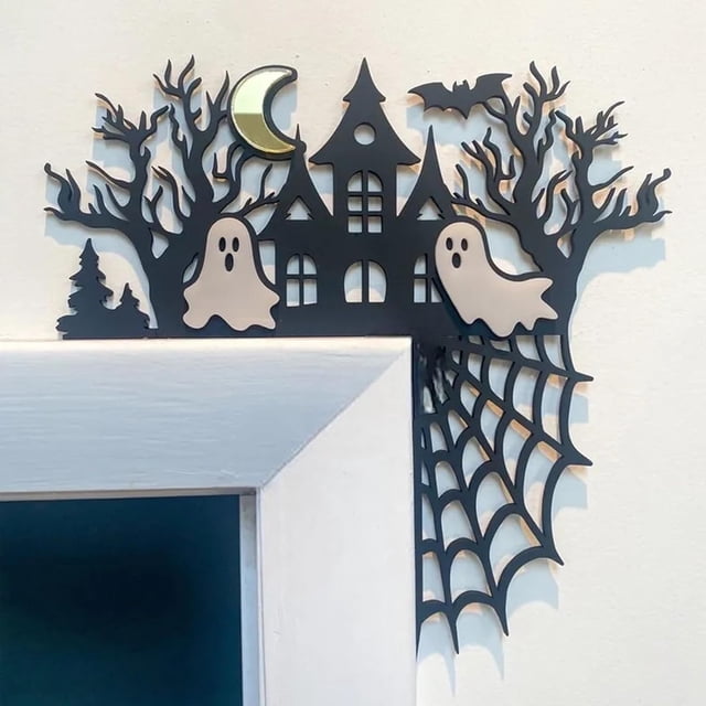 Adorno de metal para puerta de Halloween, decoración del hogar de Halloween, letrero de calabaza, decoración de esquina de puerta de ventana de mesa de Halloween para fiesta de Halloween, decoración d