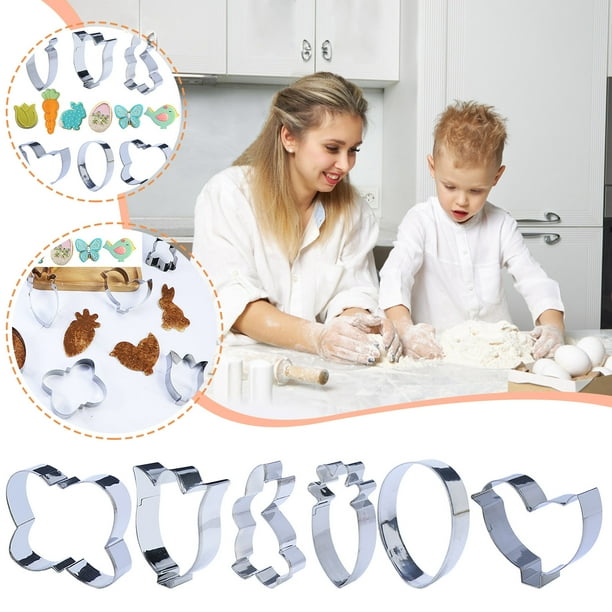 Moldes para hornear, moldes para pasteles, cortadores de galletas de Pascua, 6 huevos de zanahoria, formas de conejito, cortadores de galletas, juegos de acero inoxidable, suministros para fiestas con