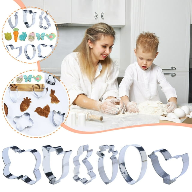 Stainless Steel Easter Cookie Cutters Set - 6 Shapes Including Bunny & Eggs for Holiday Baking & Decorating
