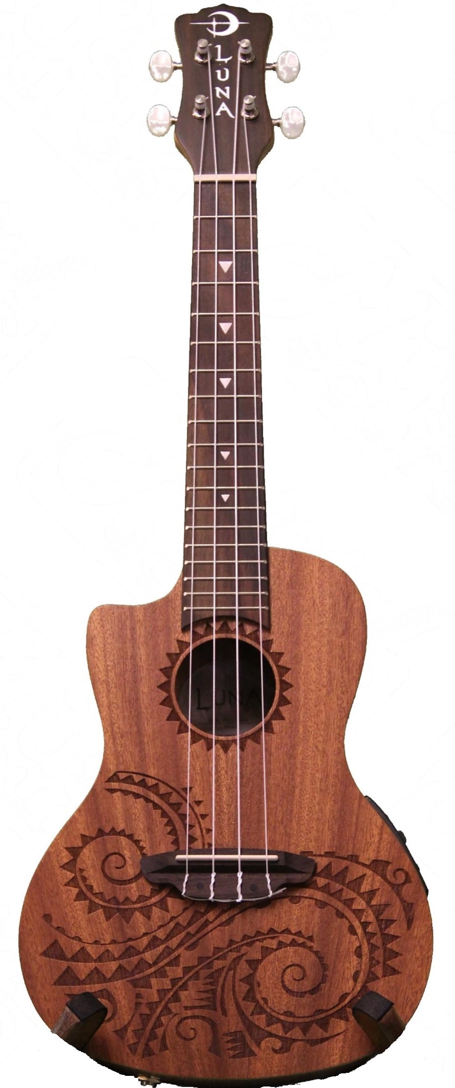 Luna Guitars UKE TEC MAH L Ukulele Concert Tattoo Lefty with Preamplifier