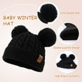 thumbnail image 2 of Baby Girls Knitted Winter Hat Scarf Gloves Set Warm Twist Toddler Beanie Neck Warmer Kids Boys Hat with Pompom (Black), 2 of 4