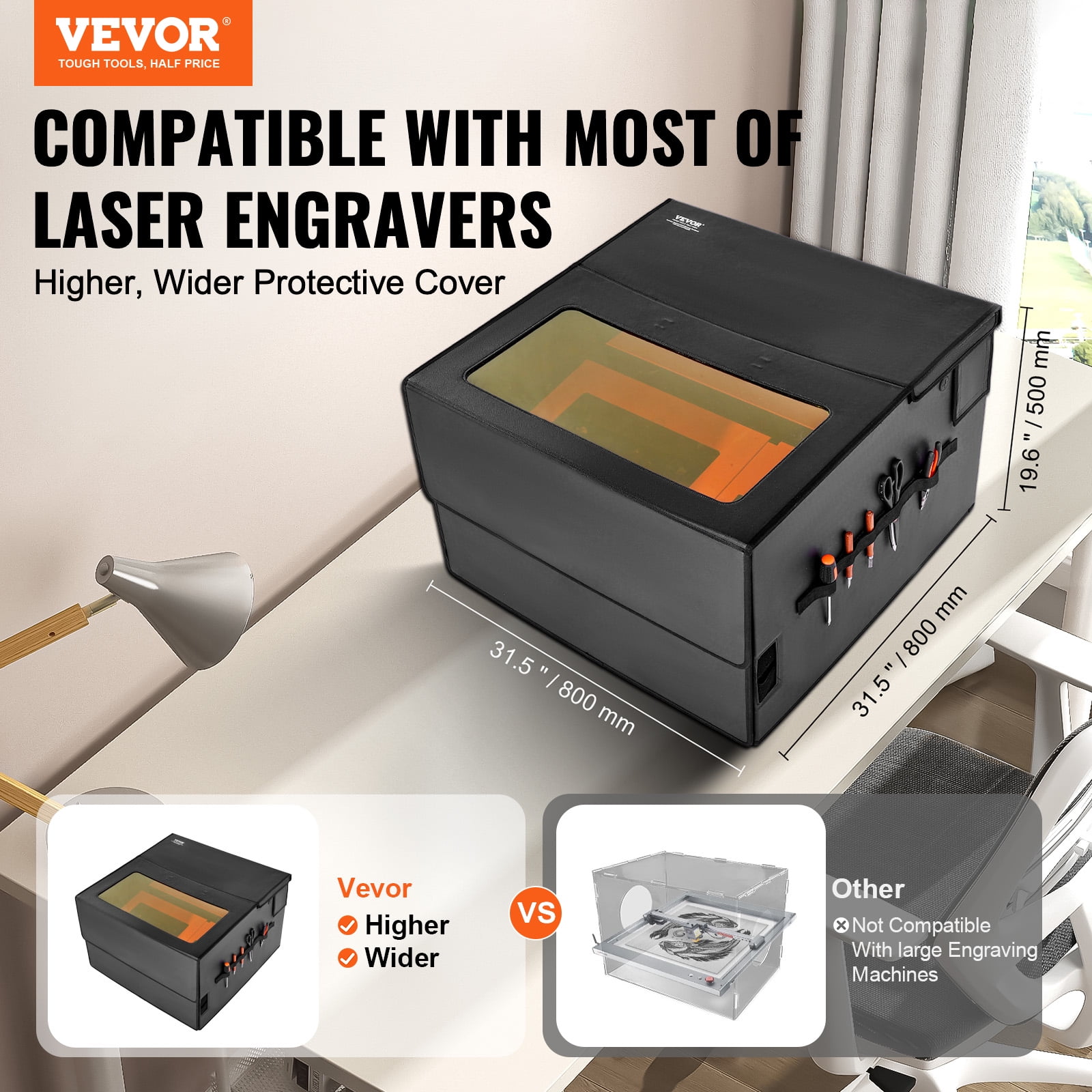 VEVOR Laser Engraver Enclosure,31.5 x 31.5 x 19.6", Flame Retardant and Fireproof Protective Cover, with Exhaust Fan and Pipe, Insulates Smoke, Noise and Eye Protection, Fits for Most Laser Engraver