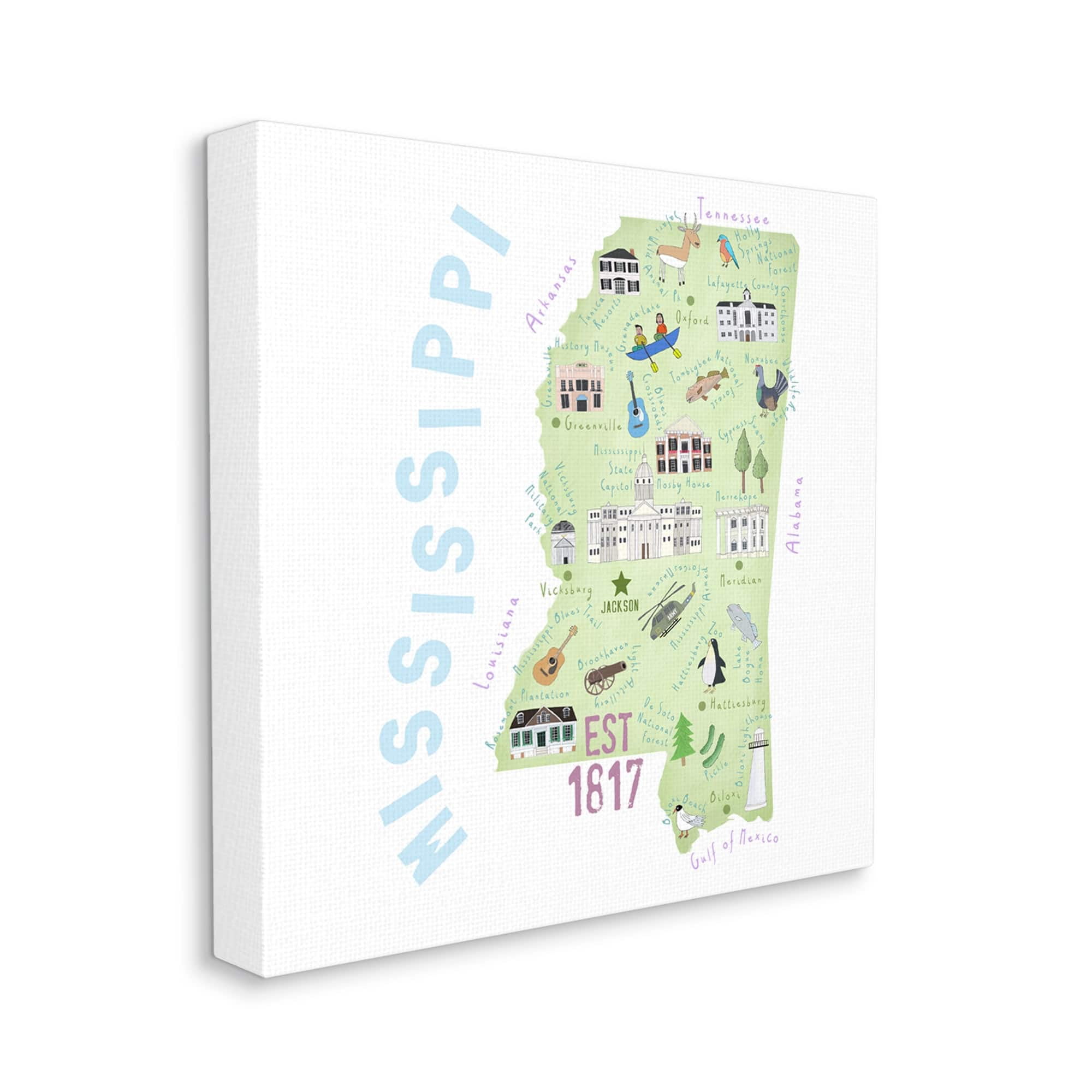 Stupell Industries Mississippi Landmarks Drawings Map Travel & Places Painting Gallery Wrapped Canvas Print Wall Art