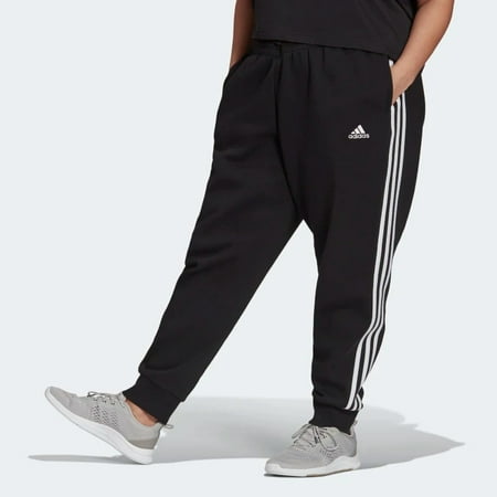 Adidas BLACK Women's Plus Size 3-Stripe Fleece Joggers, US 1X-Large