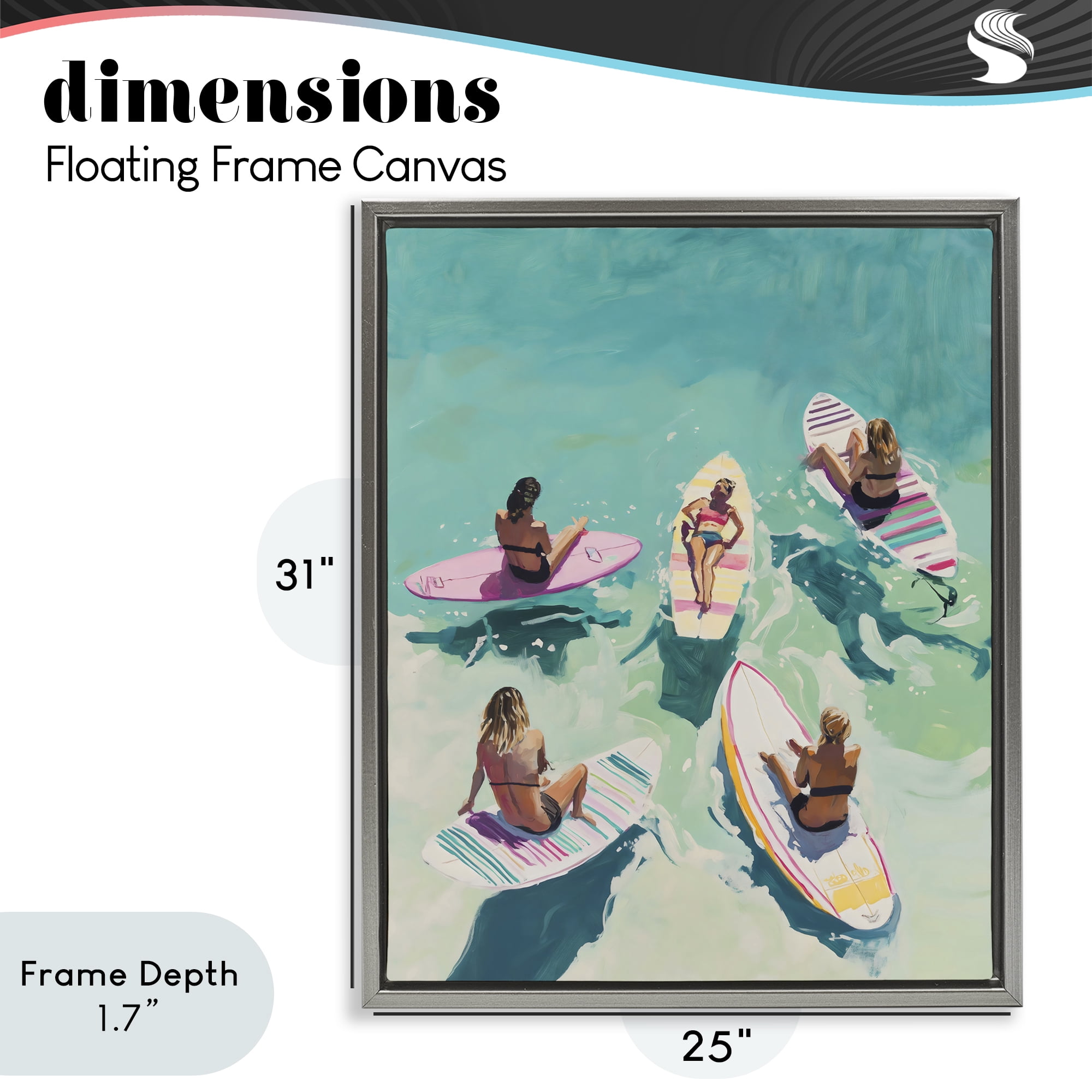 Stupell Industries Women Surfers at Turquoise Beach Gray Framed Floater Canvas Wall Art, design by The Prints Vibe