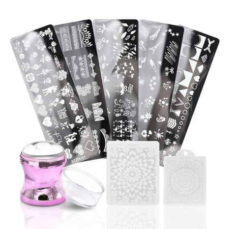 Nail Art Stamper,Pinkiou Nail Stamper Kit, Nail Stamping Plate Clear  Silicone Nail Stamper French Tip Nail Stamp with Template Scraper Nail  Plates,Stamper For Nails with 5PCS Stamping Plates | Walmart Canada