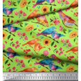 thumbnail image 3 of Soimoi Green polyester Crepe Fabric Dot,Sunflower & American Robin Bird Decor Fabric Printed BTY 42 Inch Wide, 3 of 3