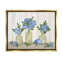 Stupell Industries Blue Geranium Flower Vases Graphic Art Metallic Gold Floating Framed Canvas Print Wall Art, Design by Annie LaPoint