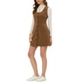 thumbnail image 4 of INSPIRE CHIC Women's Suspender Dress Scoop Neck Pinafore Overall Corduroy Casual Dress XS Brown, 4 of 7
