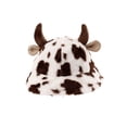 thumbnail image 1 of Sombrero tipo bucket con estampado de vaca de mujer y cuernos, sombrero de sol plegable ligero para pesca, senderismo, viajes al aire libre, moda de invierno y otoño, 1 of 1