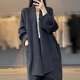 thumbnail image 5 of Women Sweater Coat Lapel Long Sleeve Open Front Knitting Cardigan with Large Pockets Solid Color Loose Fit Mid-length Outwear, 5 of 7