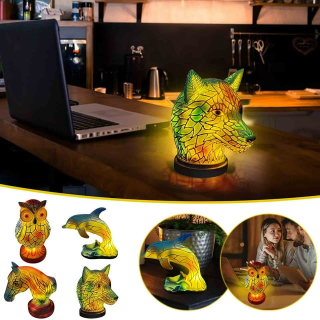 Jiaeri Lampe de Table Rétro Colorée en Résine, Lampe de Bureau Décorative Vintage pour Salon et Chambre, Lampe de Lecture à Base Métallique Unique avec Détails en Feuille de Cuivre