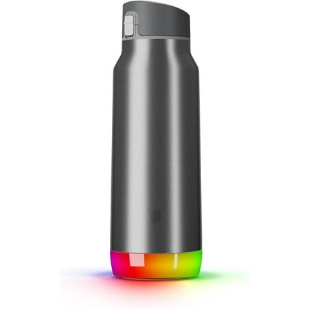 

PRO Smart Water Bottle – Insulated Stainless Steel – Tracks Water Intake with Bluetooth LED Glow Reminder When You Need to Drink – Chug Lid 32oz Brushed Steel