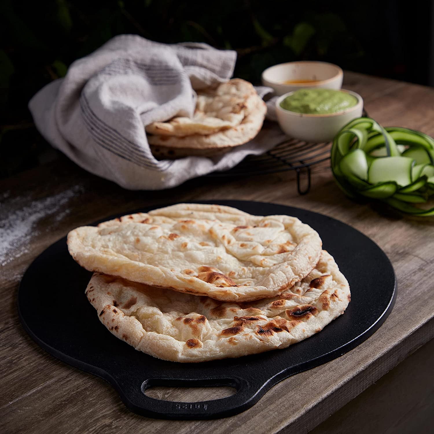 Victoria Round Cast Iron Oven Dosa Pan Nonstick Grill with Loop Handle Black 12 inch