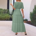 thumbnail image 4 of HXWCHs Robe Nuisette Femme Fluide Col en V Ceinture Été Décontractée Robe Confortable Plage Évasée Maxi pour Printemps Saison Vert m, 4 of 7