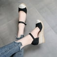 thumbnail image 4 of AXXD Black Wedge Sandals for Women Knitted Round Toe Color Block Sandals High Heel Summer Casual, 4 of 8