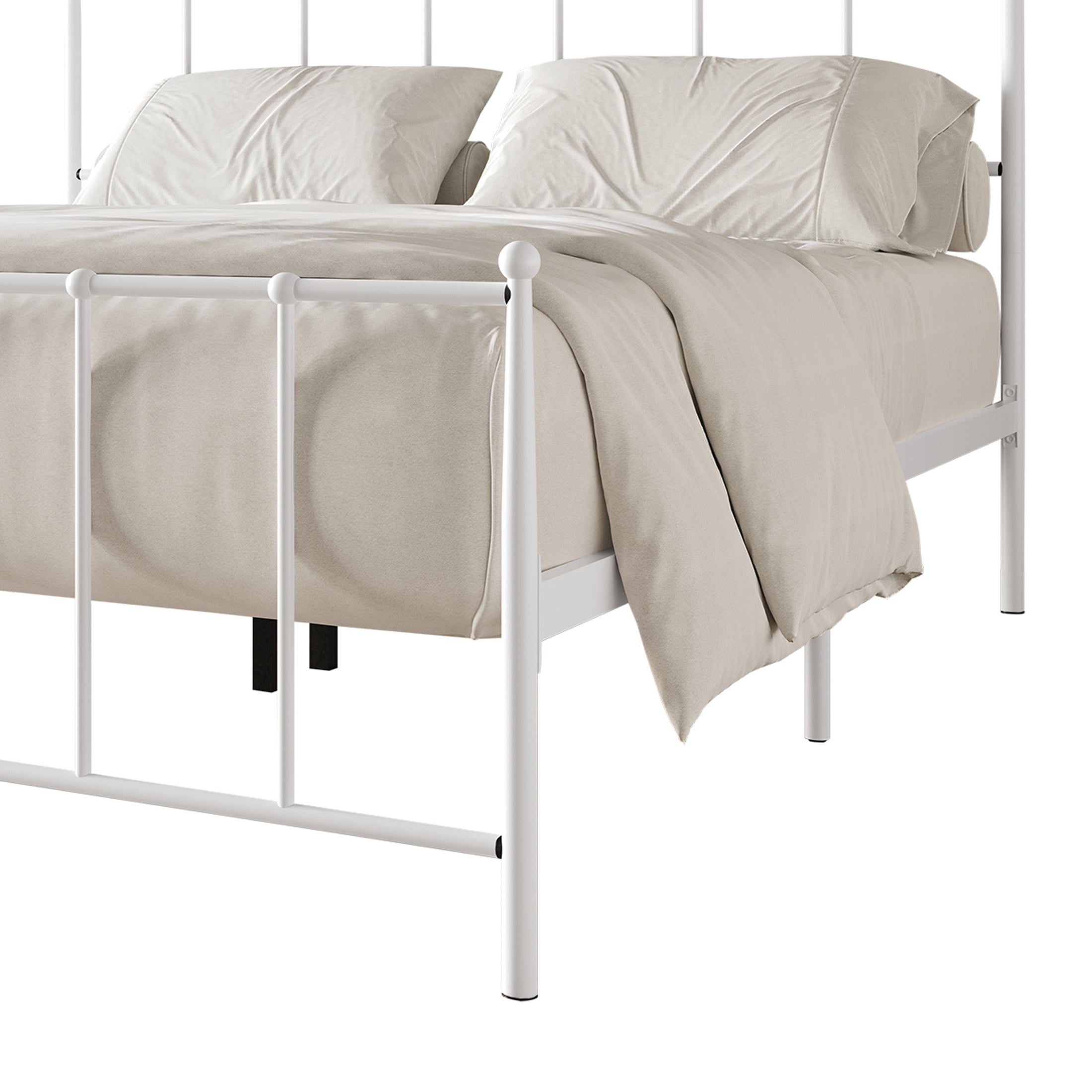 Castle Place Metal Platform Bed, King, White, Classic