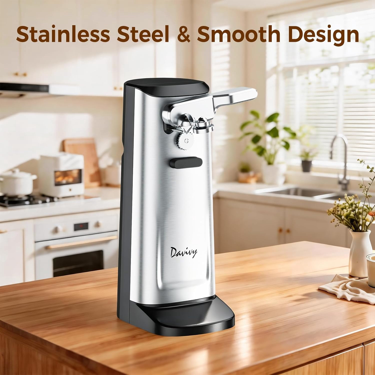 Davivy Electric Can Opener - Stainless Steel Tall Automatic Can Opener with Knife Sharpener and Bottle Opener, Efficient and Safe for Home Use, Saves Time