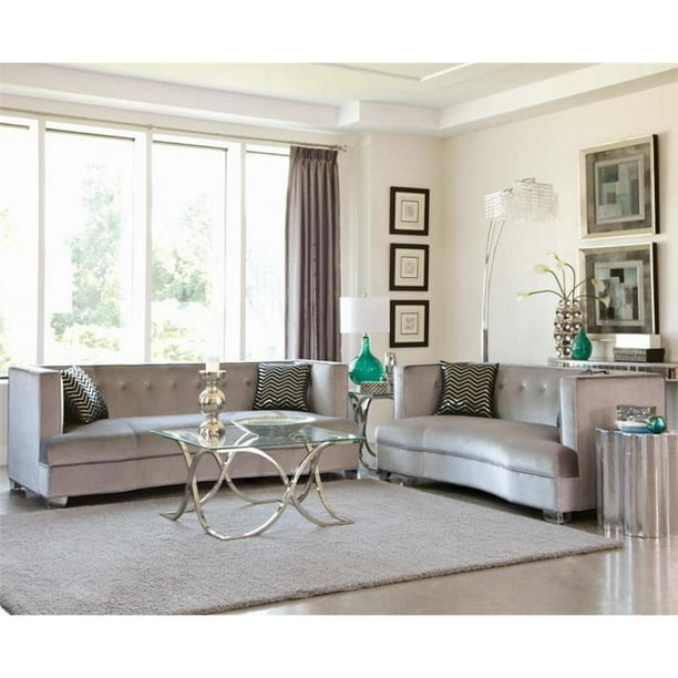 Coaster Caldwell 2 Piece Fabric Sofa Set In Silver 2 Piece Fabric Sofa Set In Silver