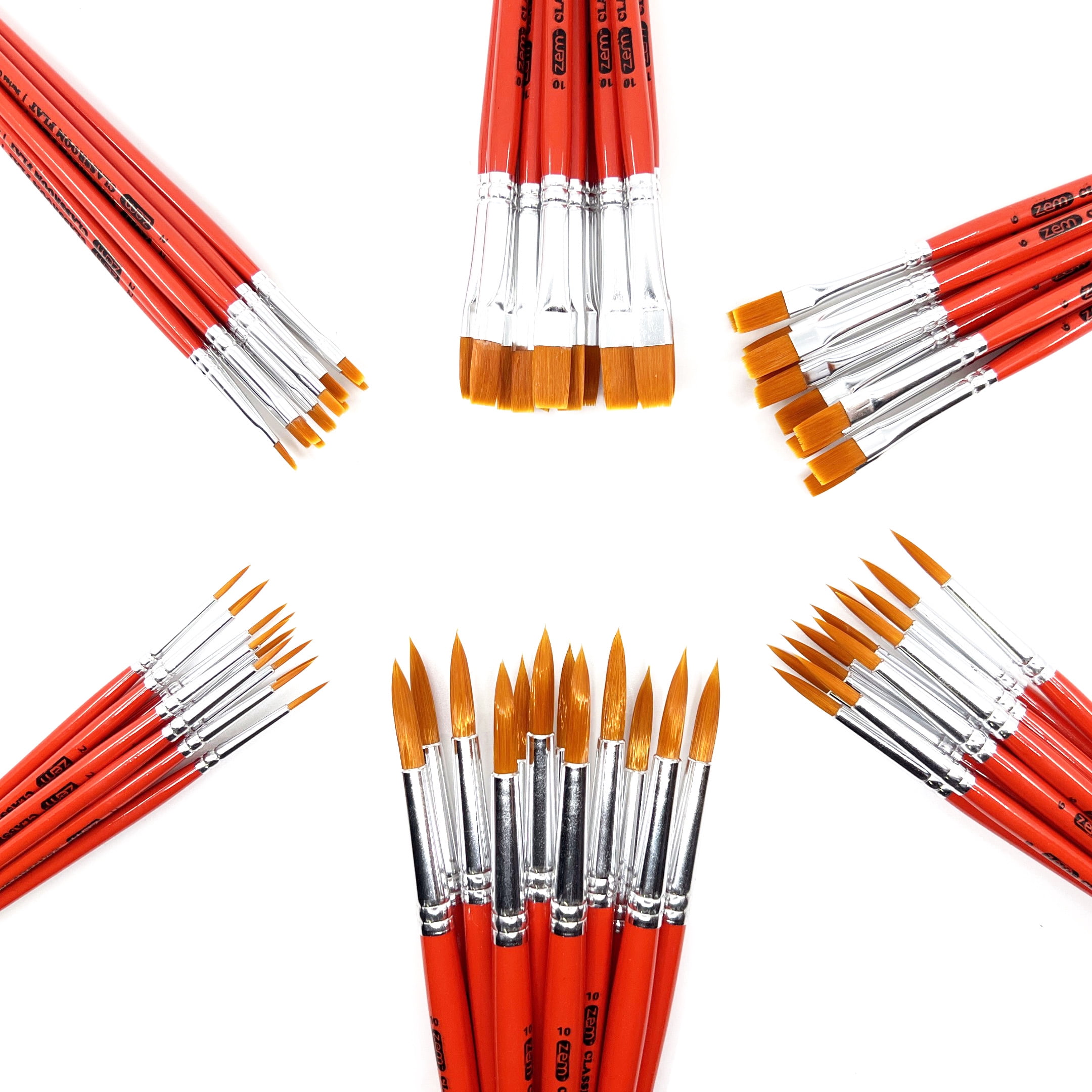 ZEM Brush Mfg CLB-3 Classroom Artist Paint Brush Box Set Rounds & Flats Combo - 72 pcs Total
