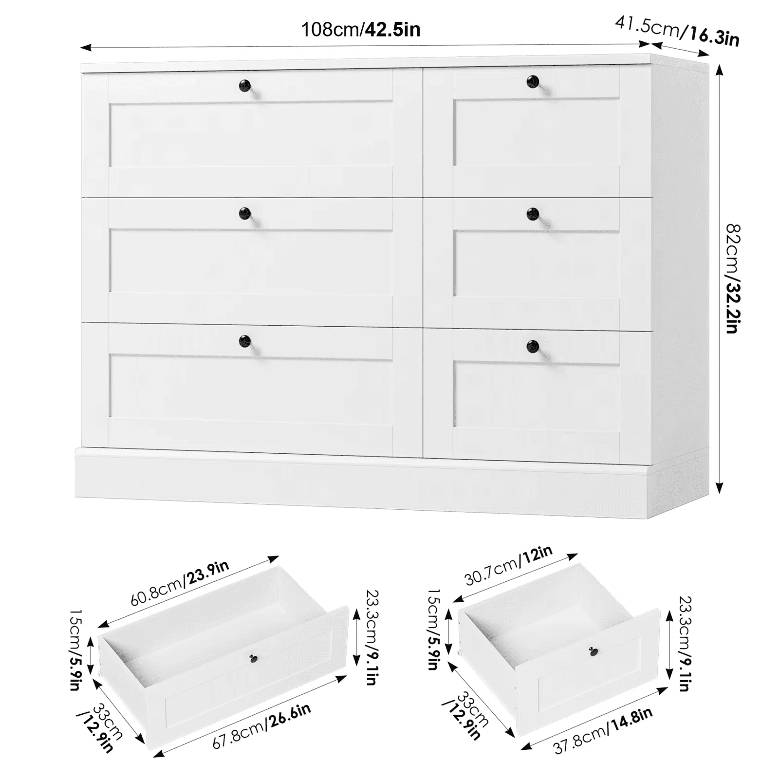 Homfa 6 Drawer White Dresser for Bedroom, Wood Chest of Drawers, Storage Cabinet for Living Room