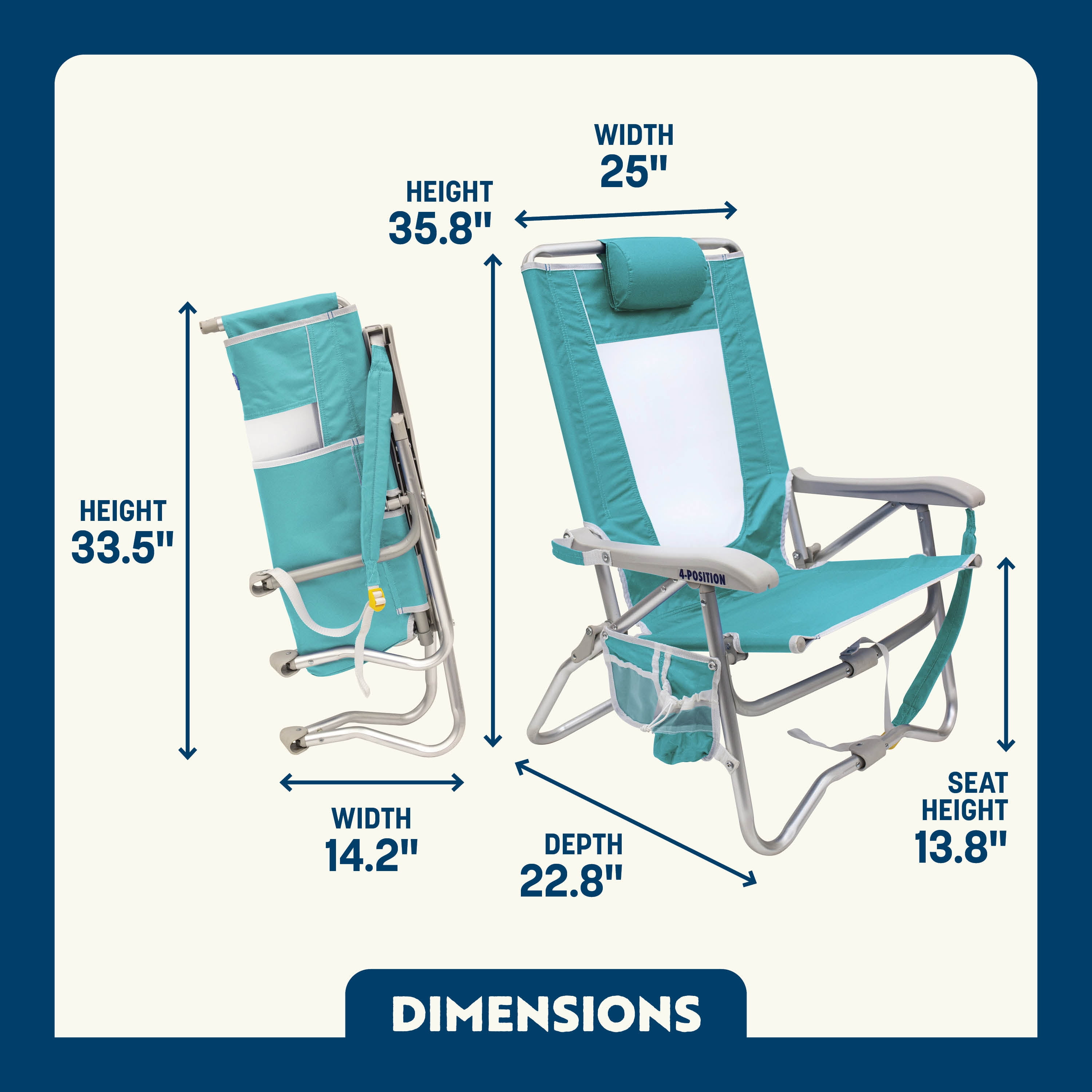 GCI Outdoor Bi-Fold Beach Chair Compact Low Profile Reclining Chair, Seafoam