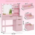 thumbnail image 2 of Zimtown Modern Makeup Vanity Desk with Mirror and Charging Station, Lighted Vanity Table with 4 Drawers & 3 Storage Shelves for Bedroom, Pink, 2 of 7