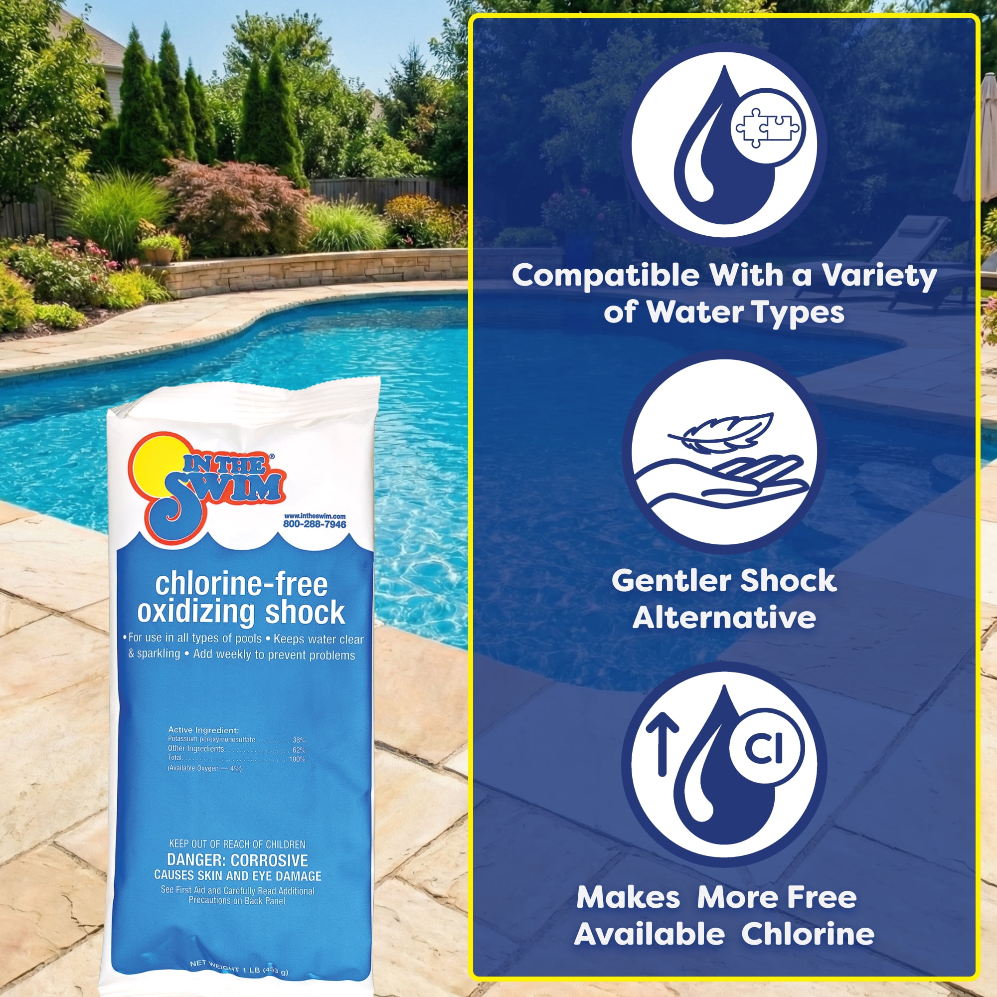 In The Swim Chlorine-Free Pool Shock – Quick Dissolving, Fast-Acting, Shock-Oxidizer for Swimming Pools and Spas - 6 x 1 Pound Bags Y8205