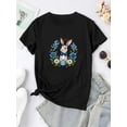 thumbnail image 3 of Camiseta gráfica de conejito de Pascua para mujer - Negra, algodón transpirable, manga corta informal con cuello redondo - Camiseta elegante y cómoda para adultos, hombres, mujeres, adolescentes, jóve, 3 of 5