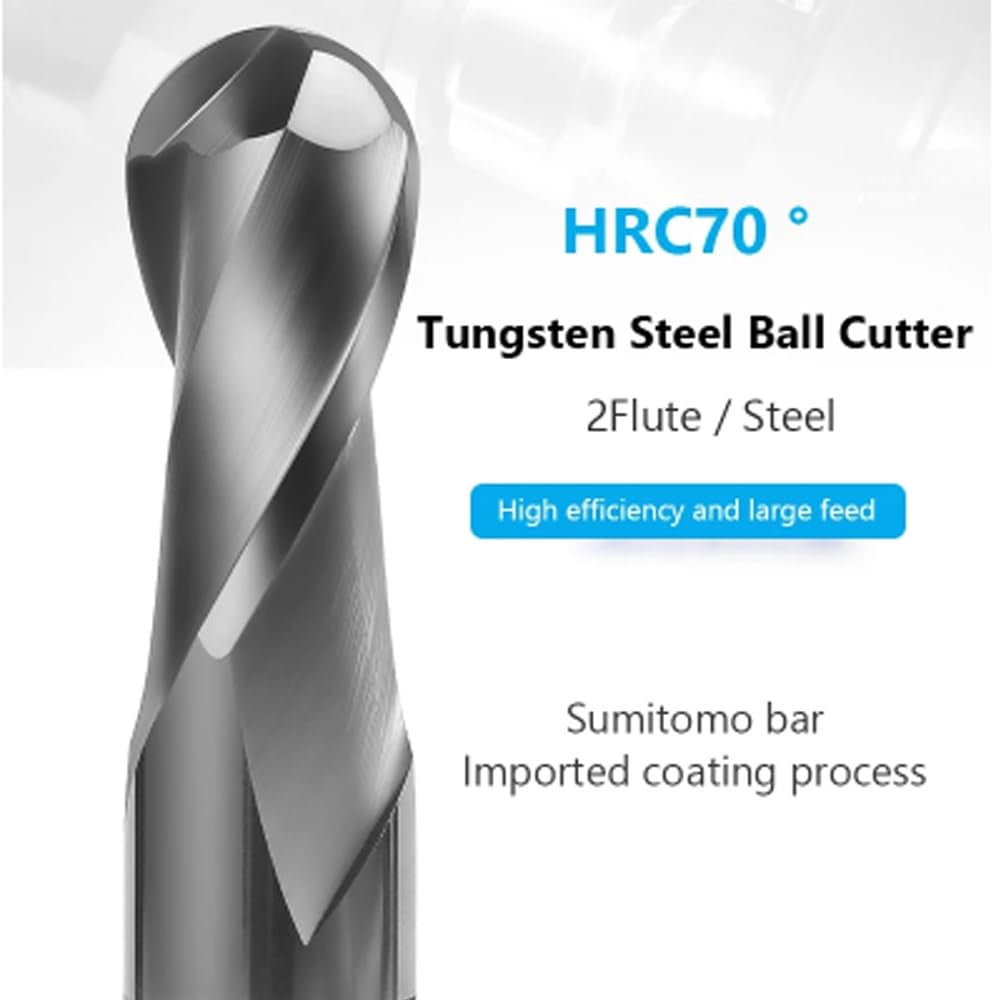 Gamvdout HRC70 Ball End Mill Tungsten Carbide Cutter CNC Router Bit Machine Milling Tool R0.5mm-10mm 2 Flute Router Bit Metal Tools