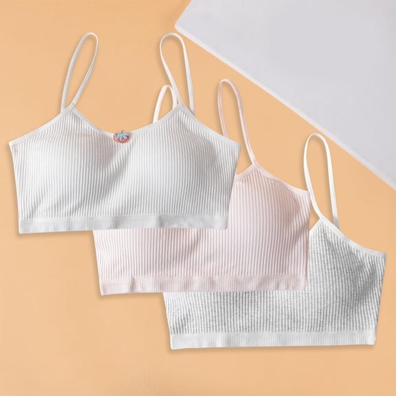 BLTIBY 3PC Cotton Girls Training Bra Crop Cami Training Bras for Teens with Spaghetti Straps Comfortable Fashion Bralette Khaki 7-13 Years
