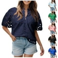 thumbnail image 6 of ORT Women's Summer Tops Dressy Casual Short Sleeve V Neck Buttons Hollow Out Lace Embroidered Blouses Shirts(Z2-Navy,XXL), 6 of 8