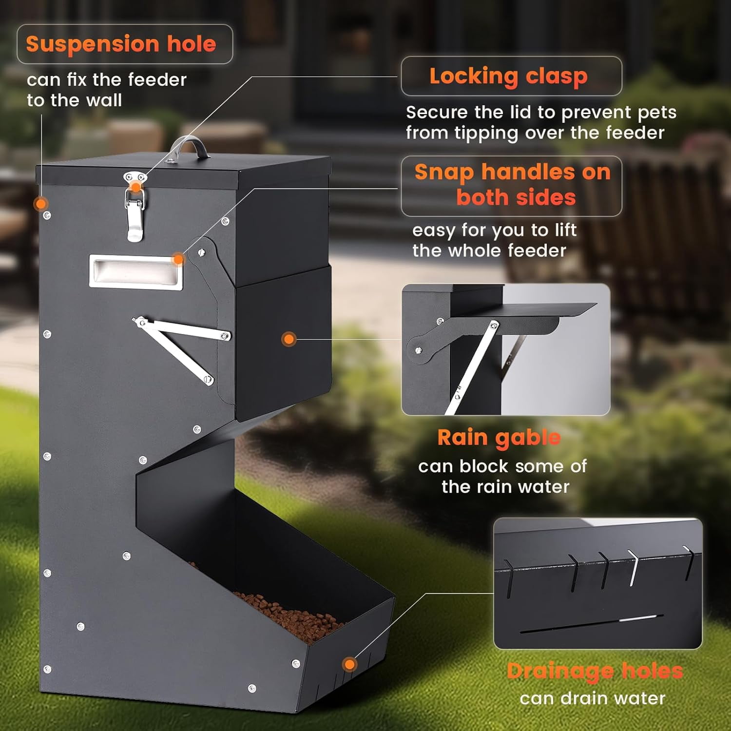 Outdoor Dog Feeder for Large Dogs, Automatic Dog Feeder Large Breed and Gravity Dog Food Dispenser for Dogs, Cats, Deer, Chicken, Ducks, Geese