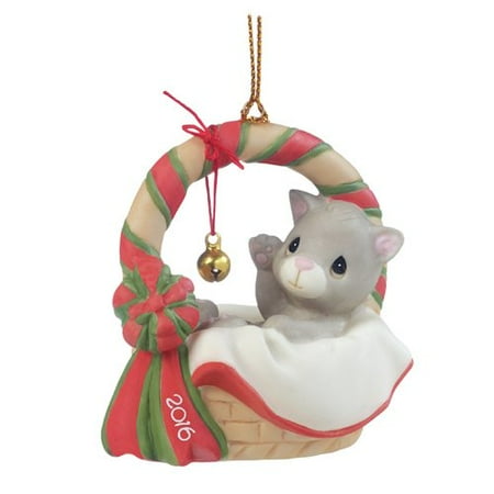 New Kitten For Christmas 2016 Precious Moments Meowie Christmas Kitten in Basket Porcelain Ornament New ()