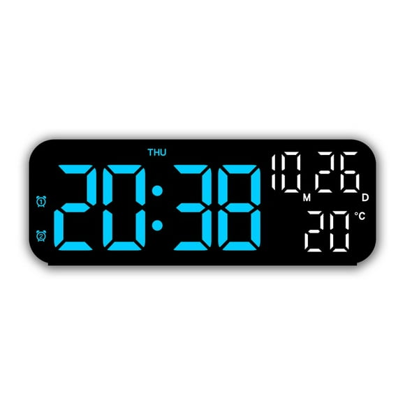 LED Clock Digital Wall Clock With 3-speed Brightness Adjustment Temperature Countdown Function Voice Control Wall Clocks For Office Bedroom Black shell blue light
