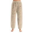 thumbnail image 2 of Womens Fleece Pajama Pants, Winter Warm Flannel Fuzzy Lounge Bottoms Long Soft Plush Fluffy Pj Pants with Pockets Beige XS, 2 of 5