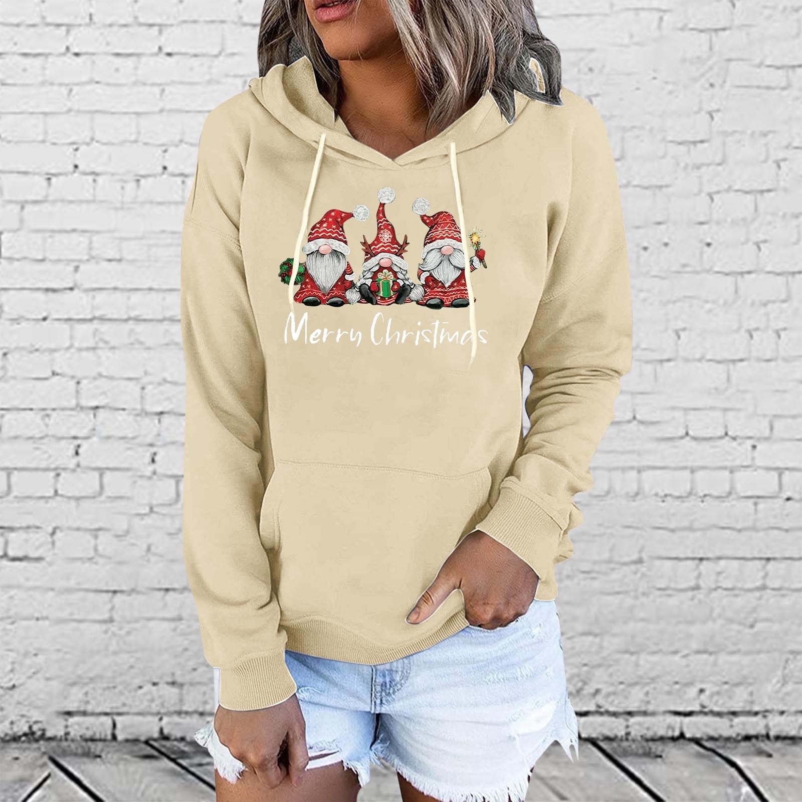 van Spoedig elk Fall Winter Savings Clearance Deals! Womens Christmas Hoodies for Teen Girl  Long Sleeve Sweatshirt Junior Cute Tops Plus Size Hooded Sweatshirts,Beige,S  - Walmart.com