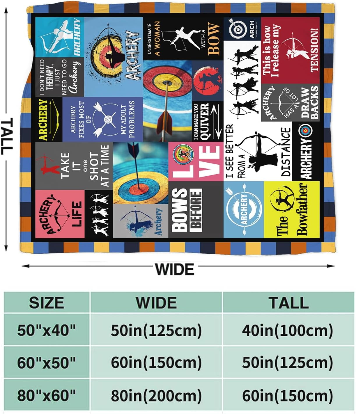 Archery Blanket Flannel Sports Archery Throw Blanket Ultra Soft Cozy Fleece Decor Blanpolyesterkets Gift for Womens Girls Mens Couch Sofa Bed 50" x 40"