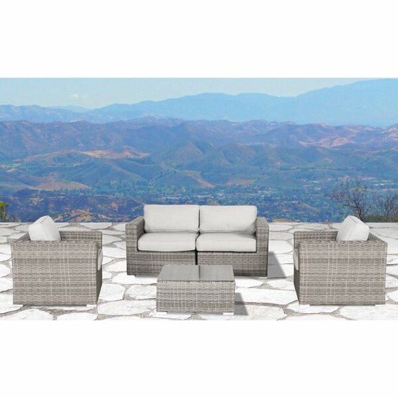 Living Source International 5 Piece Rattan Sectional Seating Group with Cushions