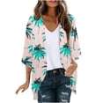 thumbnail image 2 of UVEASISHA Kimonos for Women Casual,Women Kimono Cardigans Casual Summer Tops Cover up Open Front Floral Print Resort Wear Puff Sleeve Beach Kimonos,Pink,M, 2 of 5