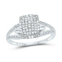 10K White Gold Round Diamond Women's Cluster Rectangle Heart Split Ring 1/6 CT