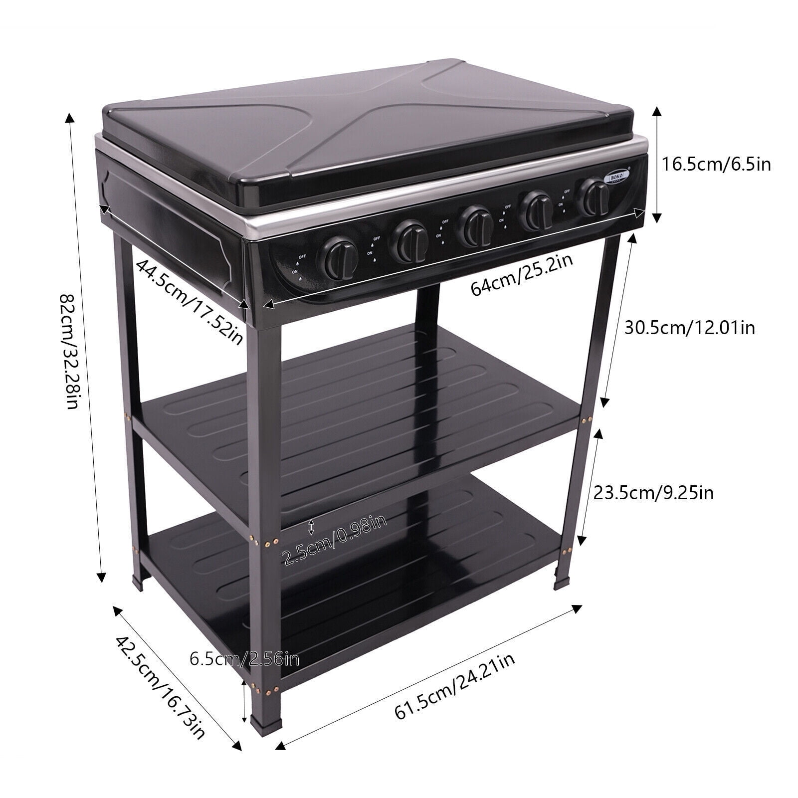 5-Burner Gas Stove Outdoor Camping Cooking BBQ Grill with 2-Tier Storage Rack