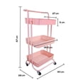 thumbnail image 2 of Carro Organizador de 3 Niveles | Carrito de Servicio Multifuncional con Ruedas | Estante Movil de Almacenamiento | Organizador de Metal (Rosa), 2 of 8