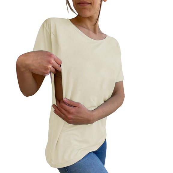 Women's T-shirts Women's Solid Color Round Tie Zipper Loose Casual Short Sleeved Top T-shirts