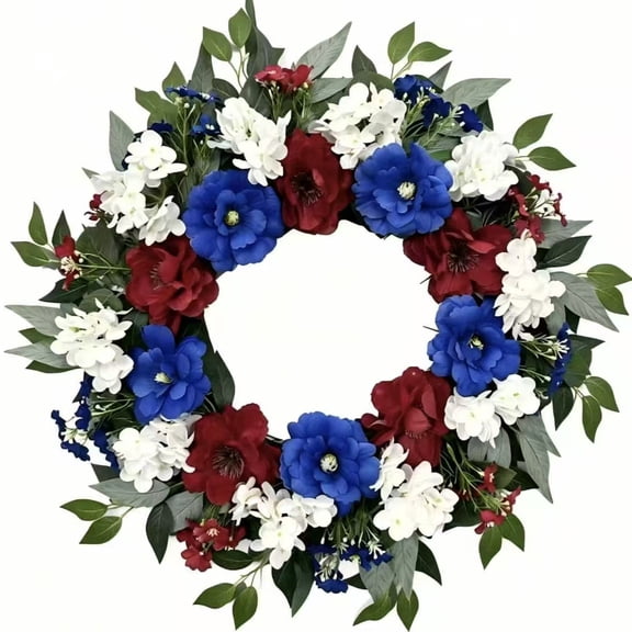 20 Inch Patriotic Wreath Memorial Day Wreaths for Hanging Door Wreath for Home Decoration Red White Blue Wreath Independence Day Decor