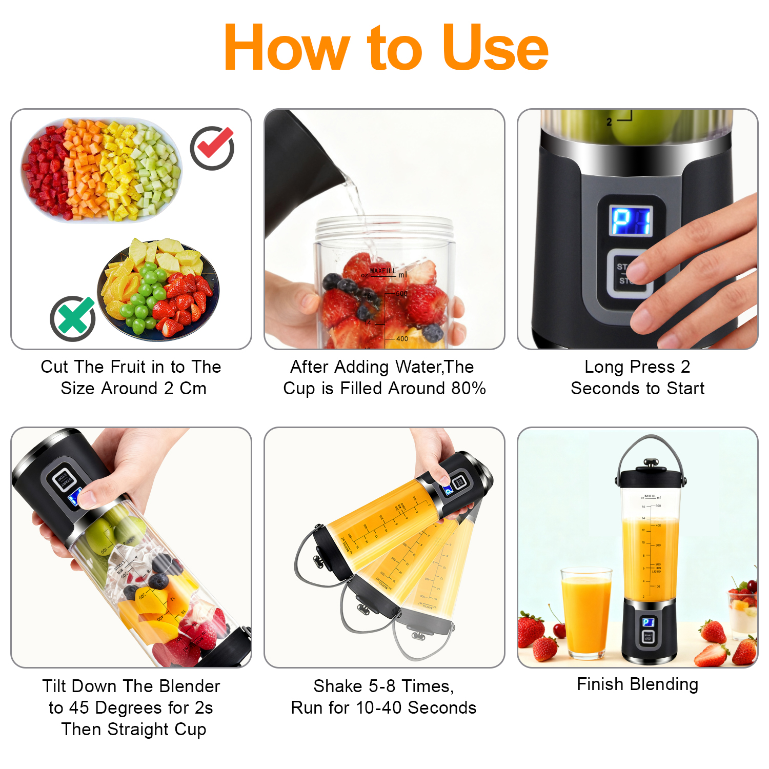 Portable Blender for Shakes and Smoothies,500mL HopePow Kitchen USB Rechargeable Shaker Juicer Blender 10 Sharp Stainless Steel Blades Cordless Personal Portable Small Blender for Smoothies,Kitchen