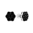 thumbnail image 3 of .925 Sterling Silver 2 cttw Prong Set Round-Cut Treated Black Diamond Floral Cluster Stud Earring (Fancy Black Color, I1-I2 Clarity), 3 of 7