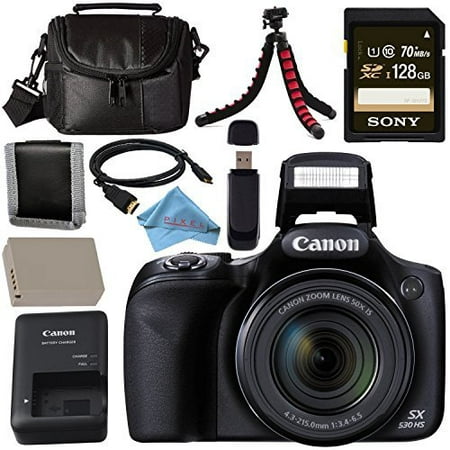Canon PowerShot SX530 HS Digital Camera 9779B001 + NB-6L Lithium Ion Battery + External Rapid Charger + Sony 128GB SDXC Card + Mini HDMI Cable + Small Case + Memory Card Wallet (Best Small 4k Camera)