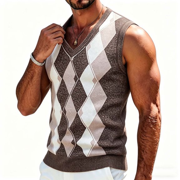 Turilly Men's Sweater V Neck Classic Argyle Diamond Knit Sweater Vest Sleeveless Acrylic Preppy Casual Layering Top